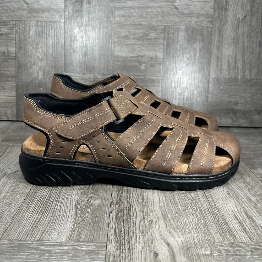 Dr. Scholl's Candid Fisherman Sandals Mens 12 Brown Comfort Memory Foam NEW